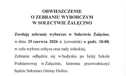 Zdjęcie do Obwieszczenie o zabraniu wyborczym w Sołectwie Żalęcino