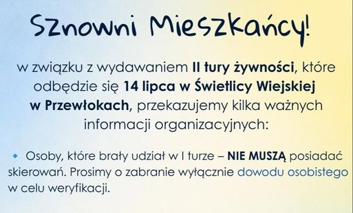 Zdjęcie do Wydawanie żywności 14.07.2026 - informacje organizacyjne