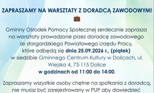 Zdjęcie do GOPS w Dolicach zaprasza do GCK na warsztaty z doradcą zawodowym